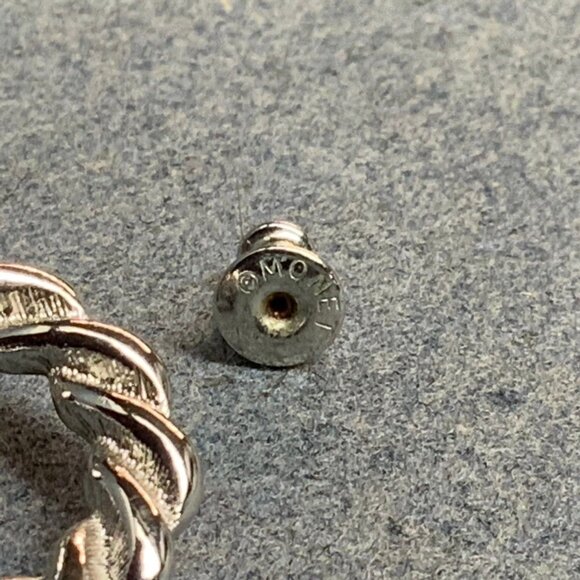 Monet Hoop Knocker Earrings Pierced Silver Twisted Shiny Texture Retro Vintage - Picture 3 of 4